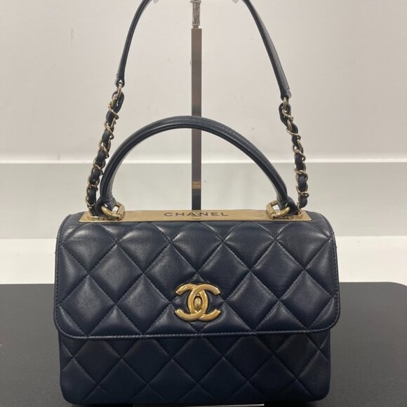 Chanel Trendy CC Top Handle Leather Handbag/Shoulder Bag Navy Blue (JB1325) - Picture 1 of 11